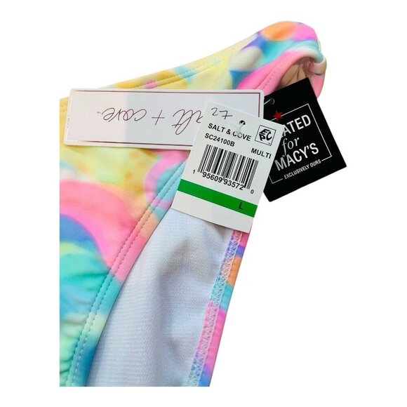 Salt & Cove Printed Lettuce Edge Short Sleeve Swim Top & Bikini Large Retro - Picture 6 of 12